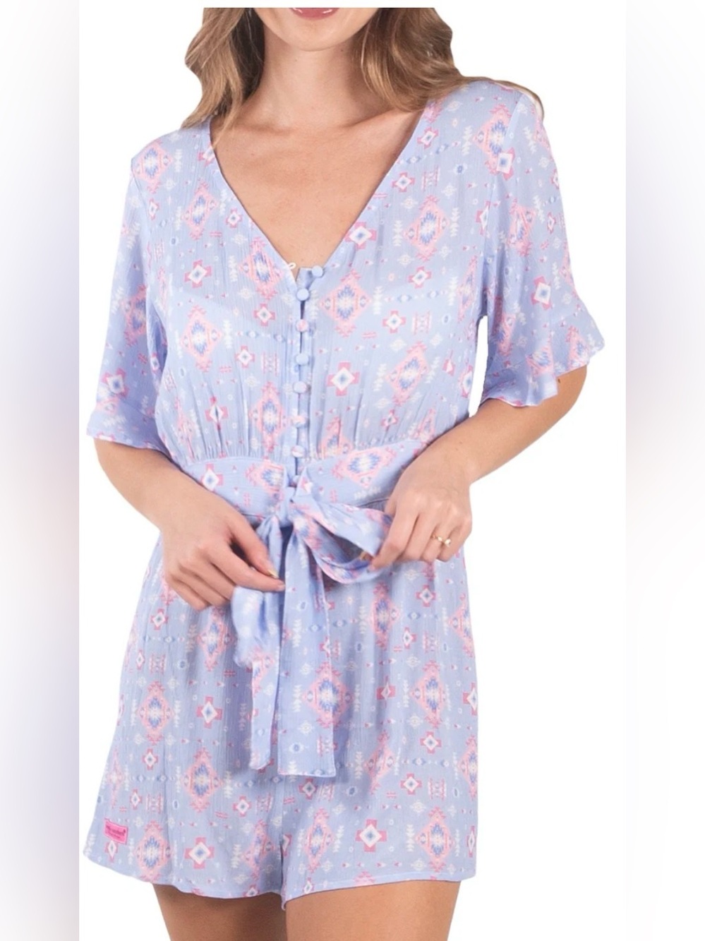 NWT Simply Southern Blue Aztec Romper